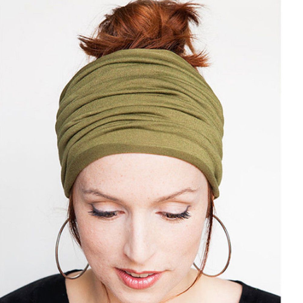 1 Pc Breed Effen Kleur Katoen Hoofdband Voor Vrouwen Lady Plain Stof Yoga Sport Elastische Hoofdband Tulband Head Wrap bandana: army green