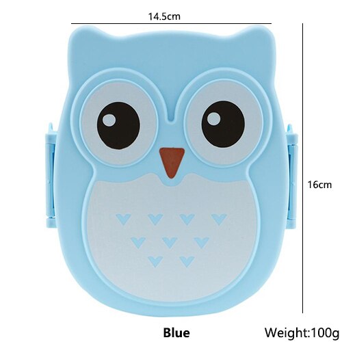 Cute Cartoon Owl Lunch Box Food PP Plastic Storage Box Portable Children Student Heat Preservation Lunch Box Kitchen Utensils: Blue