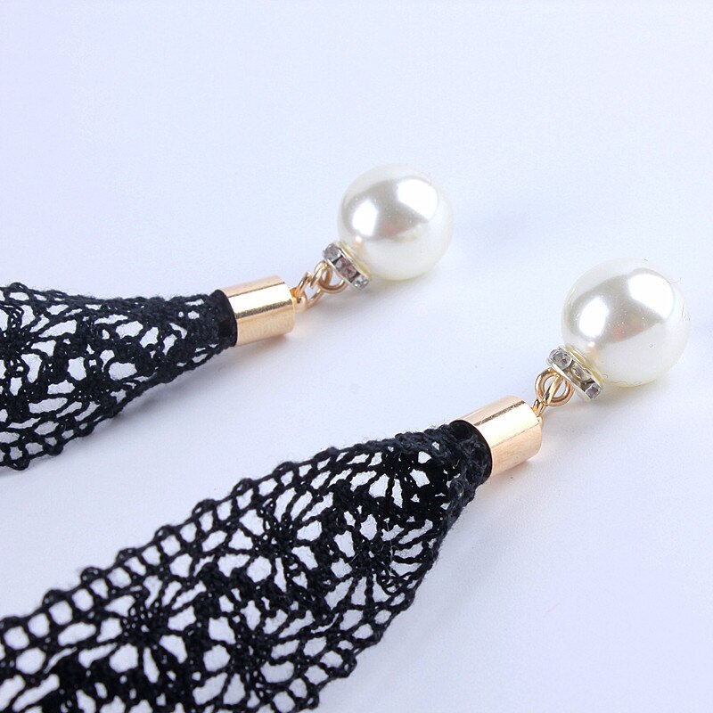 Faja hueca de encaje para mujer, Cinturón fino de perlas, cuerda para vestidos, banda de cintura de borla, cinturón con nudo decorado, cinta estrecha negra