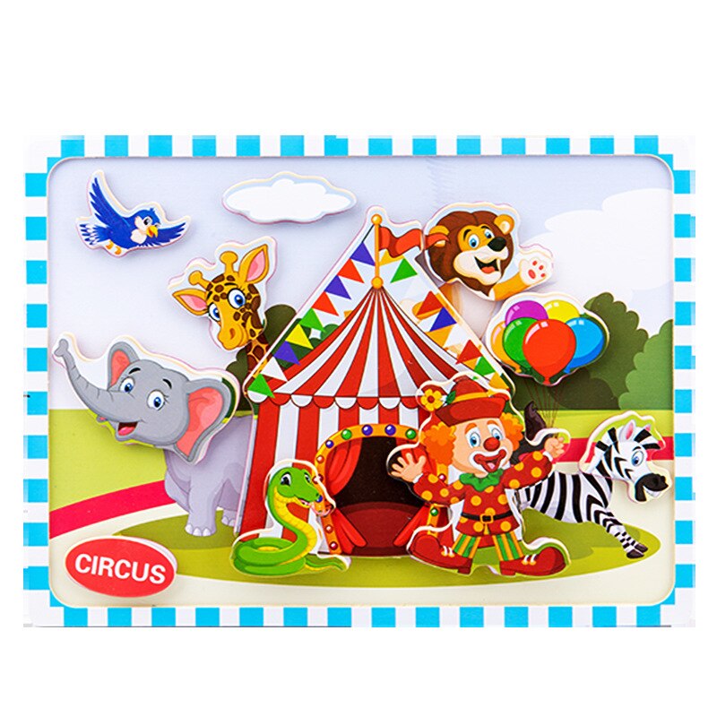 3D cartoon illustration Wooden stereo Velcro stickers jigsaw puzzle 3D sensory toys for girls and boy