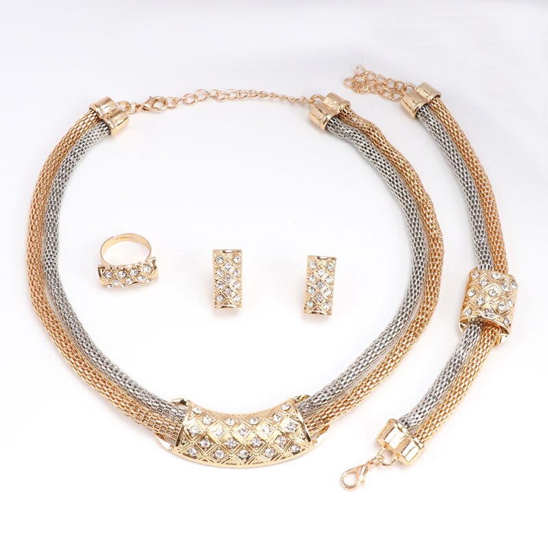 Afrikanische Perlen Schmuck Sets Kleid Zubehör Kristall Ohrringe Halskette Gold Farbe Klassische Anhänger Hochzeit