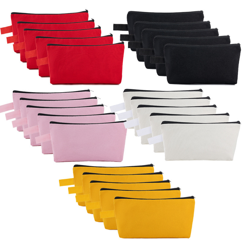 StoBag 10pcs Colorful Canvas Cotton Bag with Zipper Handheld Cosmetic Stationery Package Storage Makeup Handbag Portable Pouches: Pink