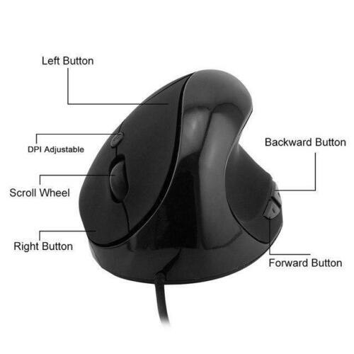 Bkscy ergonomische, vertikale, kabelgebundene, wiederaufladbare optische usb-maus 1600 5d dpi, leise, für büro, gaming und pc/laptop