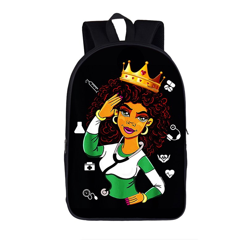 Black Nurse with Crown Backpack for Teenager Girls Children School Bags Afro Women Canvas Travel Bag Student Bagpack Kid Bookbag