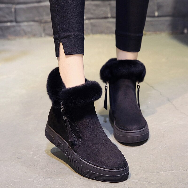 Dam vinter ankelstövlar dragkedja flock plattform snö dam plysch sneakers lediga platta skor kvinna skor gummi botas mujer