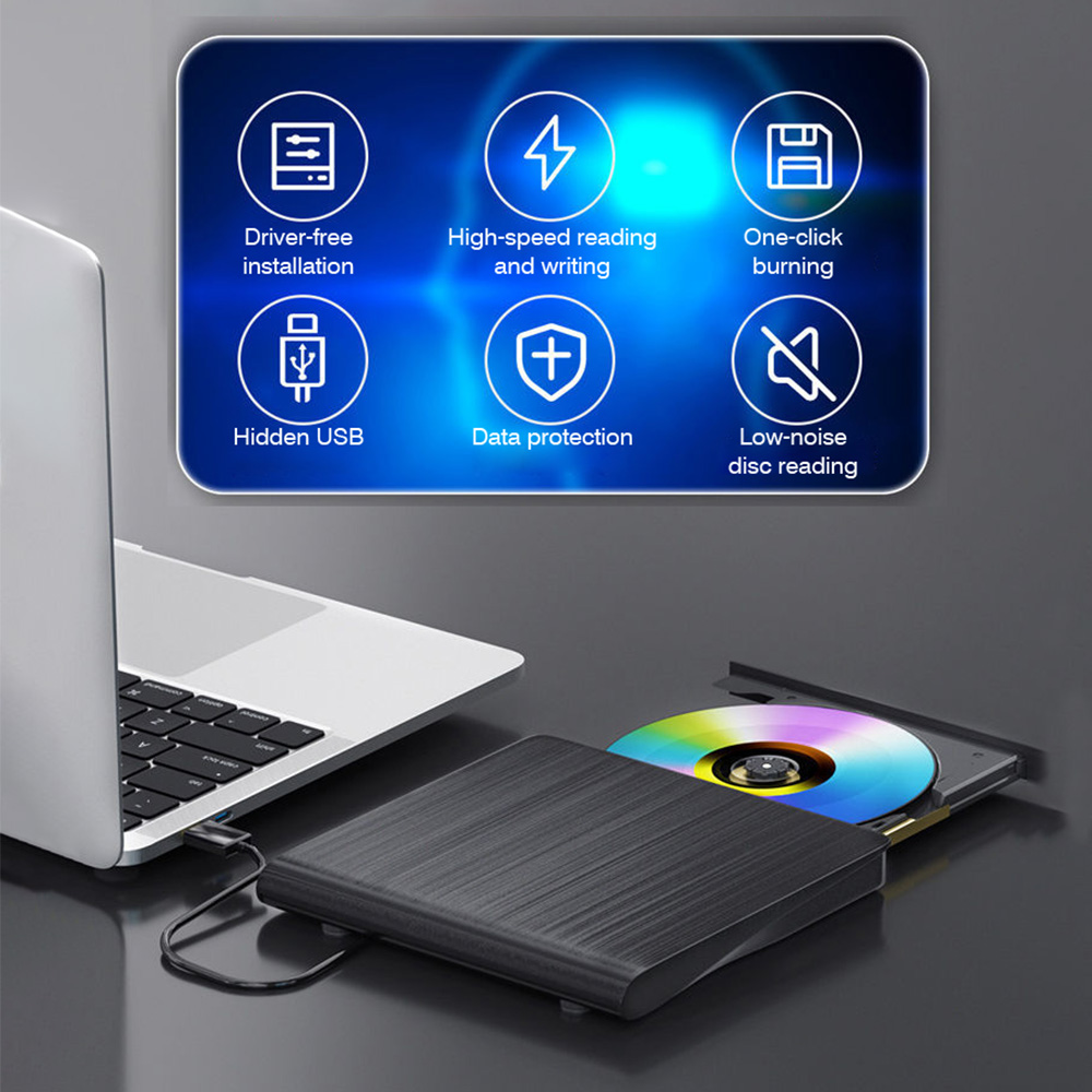 Byscoon External DVD Drive for Laptop PC CD Player USB 3.0 Optical Drive CD Burner Compatible with Windows 10 11 Linux Mac OS