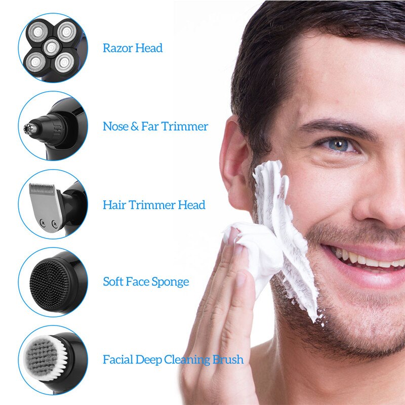 Ckeyin elektrisk barbermaskine mænd 5 in 1 skæg næse hårtrimmer 5d flydende roterende barbermaskine ansigtspleje rengøringsbørste genopladelig