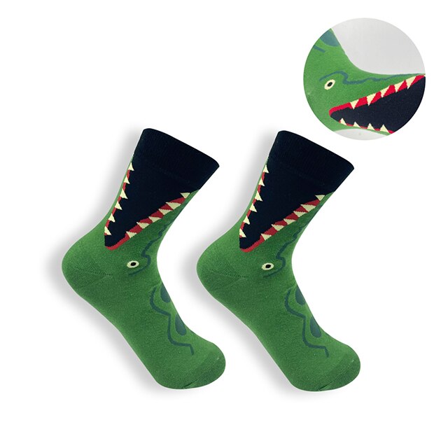 Calcetines largos de algodón con estampado de cocodrilo para hombre y mujer, medias casuales de animales, cebra, rayas, tiburón, 1 par: Crocodile