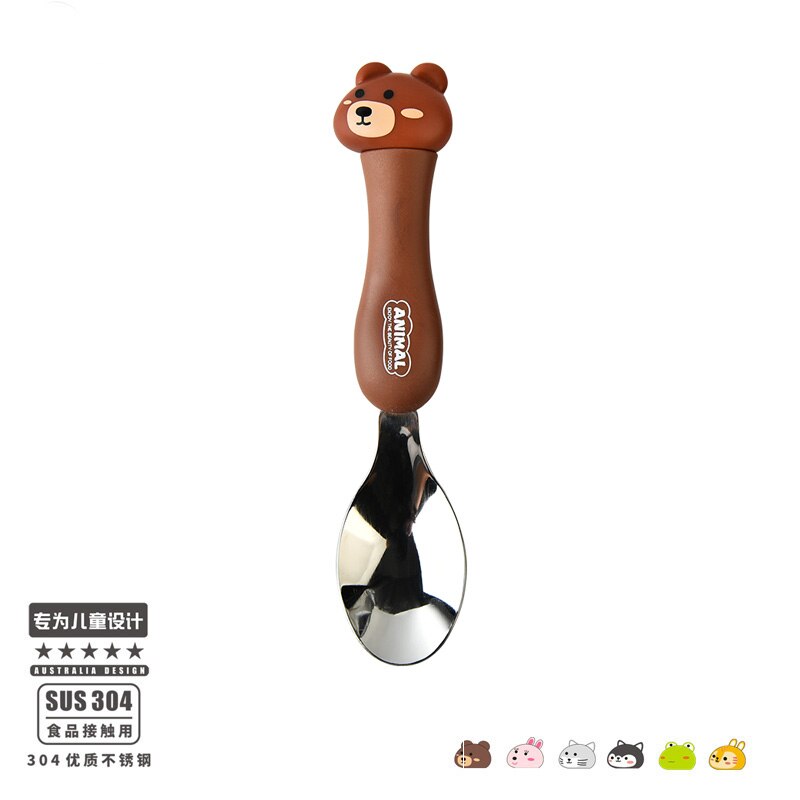 WHYOU Cartoon Stainless Steel Spoon Set Children Kid School Portable Outdoor Travel Cutlery With Storage Box: A