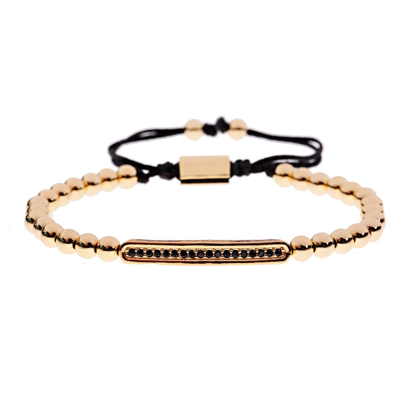 Luxe lange pavé geweven armband met cz zirkonia voor heren en dames, bedelarmband van koperen kralen: Goud