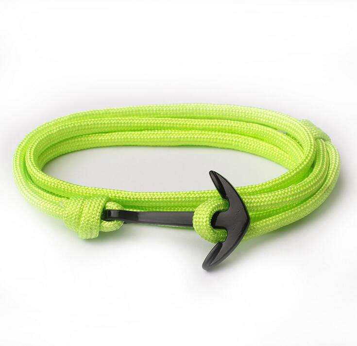 Kotwica bransoletki mężczyźni Double strand Nautical Survival Rope bransoletka Paracord kobiety czarna klamra sportowa ze stali nierdzewnej: green rope