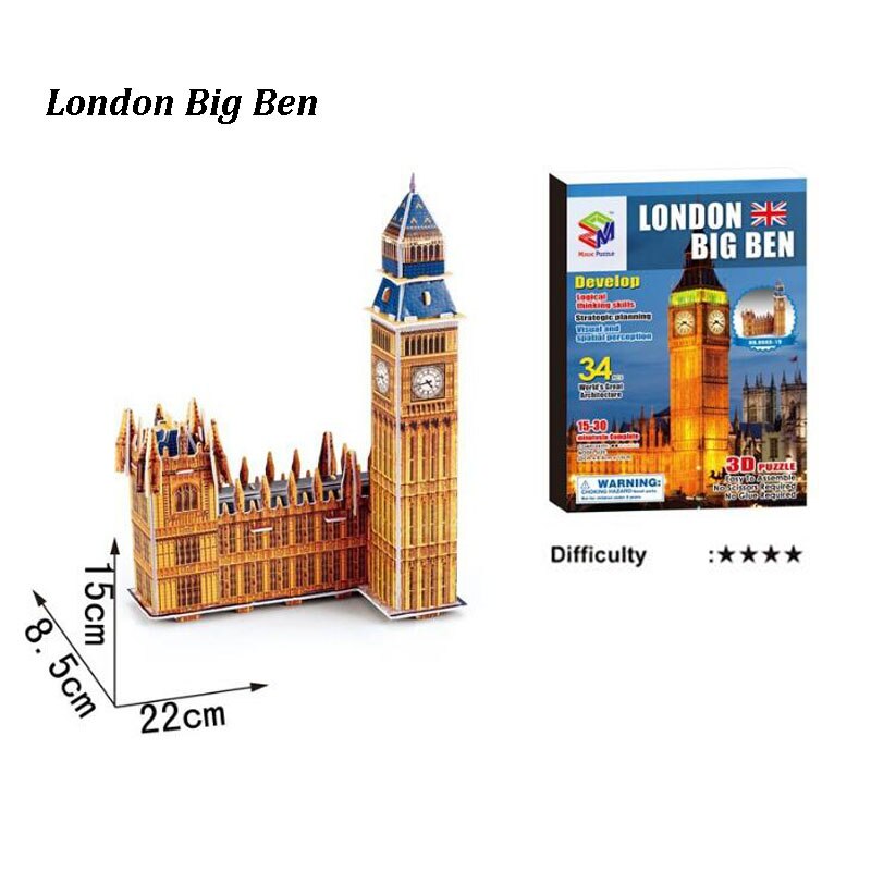 3D Three-dimensional Famous Building Model Toys Puzzles Kids DIY World Famous Tower Bridge House Jigsaw Educational Toy ZXH: London big ben