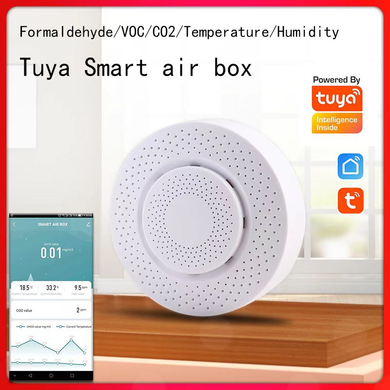 For Tuya Zigbee Air Quality Monitor, Smart Air Box Formaldehyde Temperature Humidity Air Detector, Home Smart Gas Detector