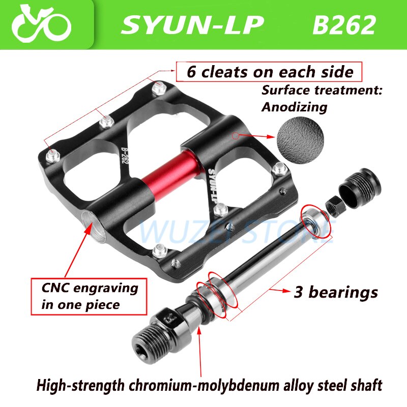 SYUN_LP Ultralight Verzegelde Fiets Pedaal Cnc Aluminium 3 Lagers Anti-Slip Pedaal Voor Mtb Weg Mountainbike Fietsen Accessoires
