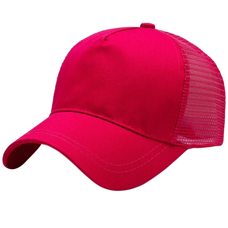 Unisex sportpet, snel drogend, ademend katoenen mesh pet, gebogen rand, zonneklep, verstelbare snapback pet voor hardlopen en vissen: Rozenrood