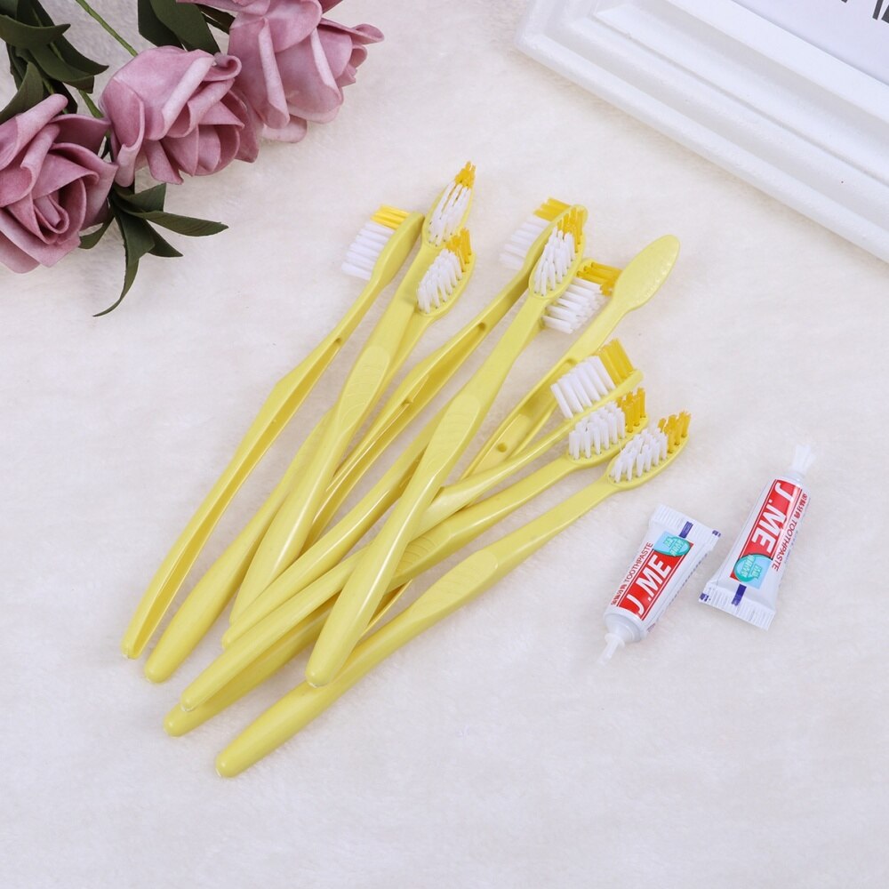 10pcs Travel Toothbrush and Toothpaste Set Hotel Disposable Toothbrush Kit (Mixed Colors)