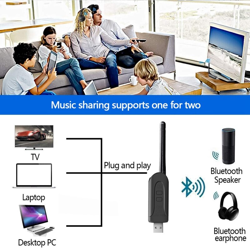 Bluetooth 5.0 Audio Transmitter USB Dongle Aptx HD/LL Low Latency BT 5.0 3.5Mm AUX Jack RCA Wireless Adapter &amp; Mic