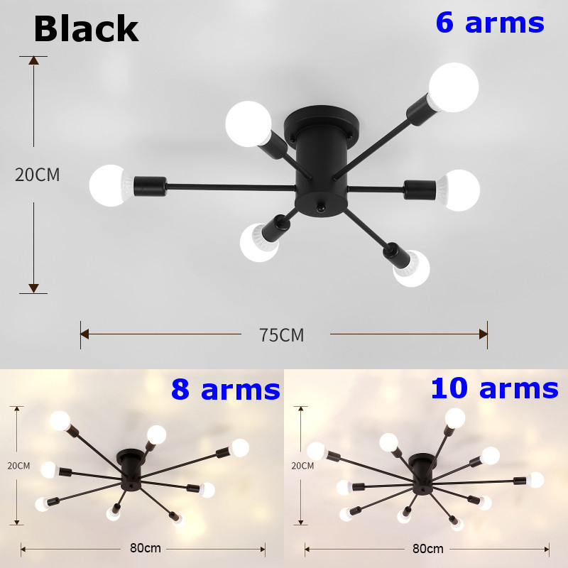 retro Eisen Kronleuchter Schwarz/Weiß 6/8/10 Steckdosen Beleuchtung Jahrgang Spinne Kronleuchter Moderne Decken Lampe Licht Leuchte Beleuchtung: Schwarz / 10 Steckdosen