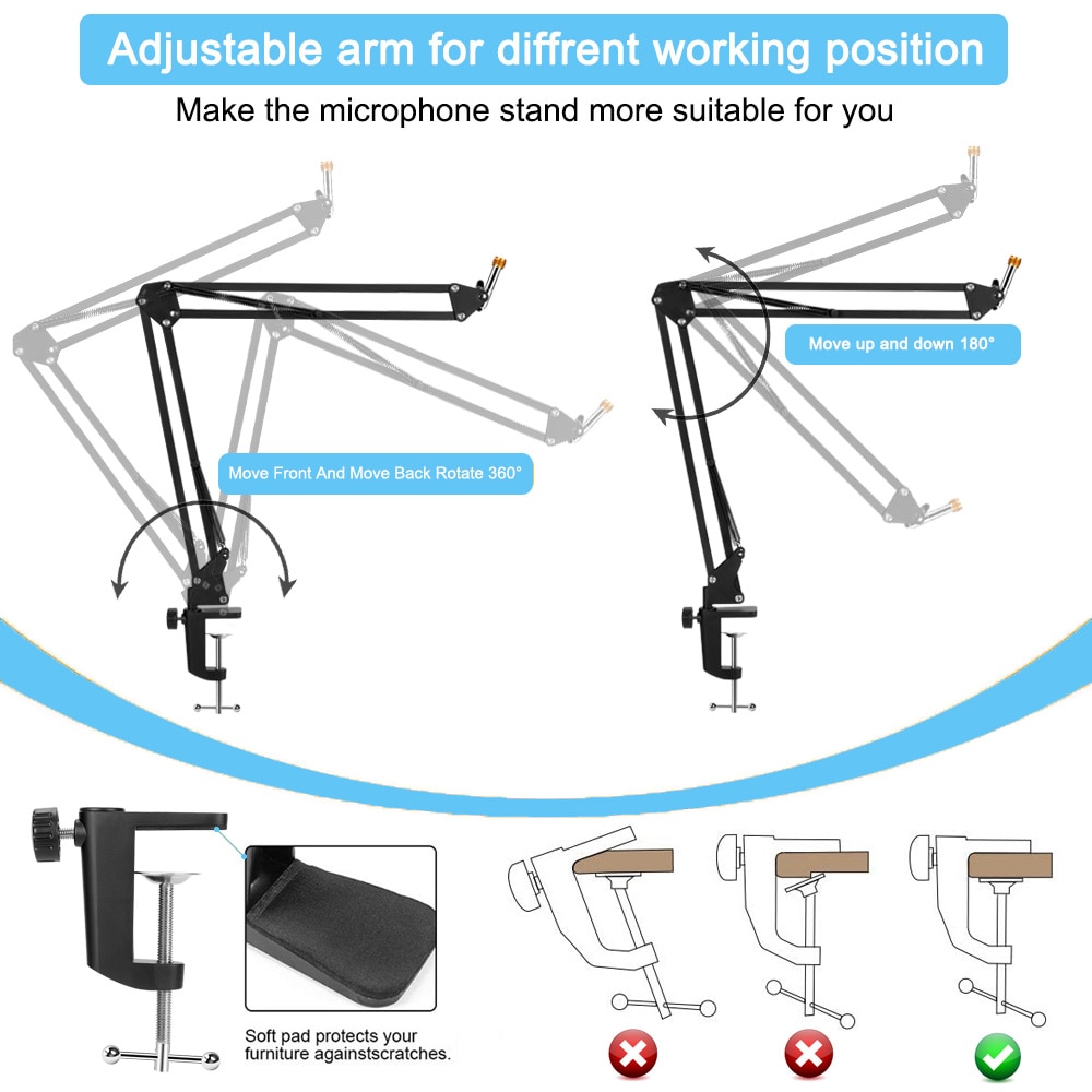 NB 35 Boom Mar – support de bureau à Suspension réglable, ciseaux et Microphone pour Blue Yeti Blue snow ball iCE avec micro, pare-brise