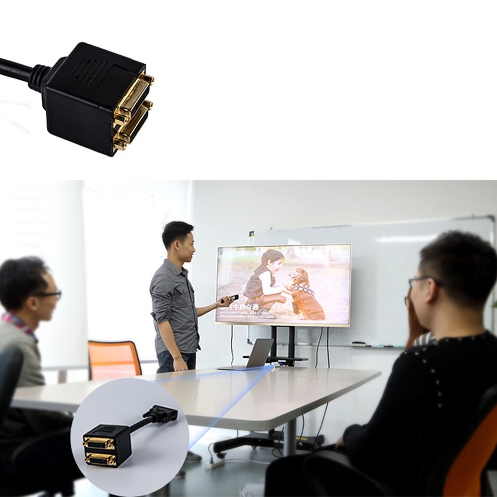 Portable DVI Adaptor DVI-D Male to Dual 2 DVI-I Female Splitter Signal Transmission Divider Video Y Splitter Cable
