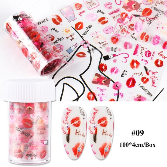 Nail Folie Decals Manicure Rose Bloem Hart Lijm Transfer Stickers Volledige Wraps Polish Sliders Tips Nail Art Decoratie TRB109