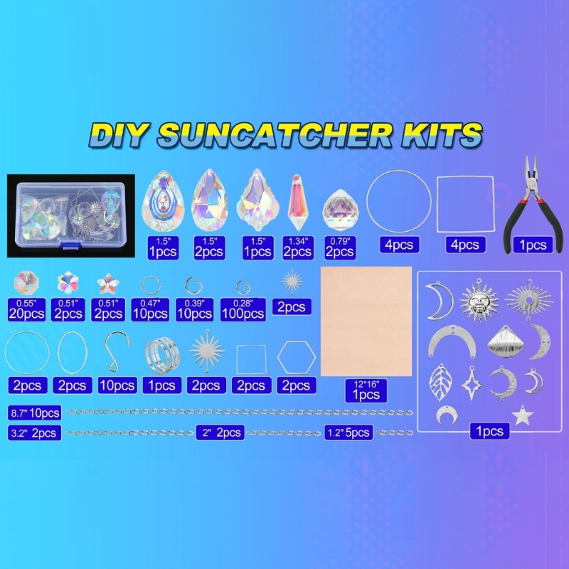 200Pcs DIY Sun Catchers Making Set Craft DIY Suncatchers Making Set for Adult Kids Crystal Suncatchers Set with Hooks