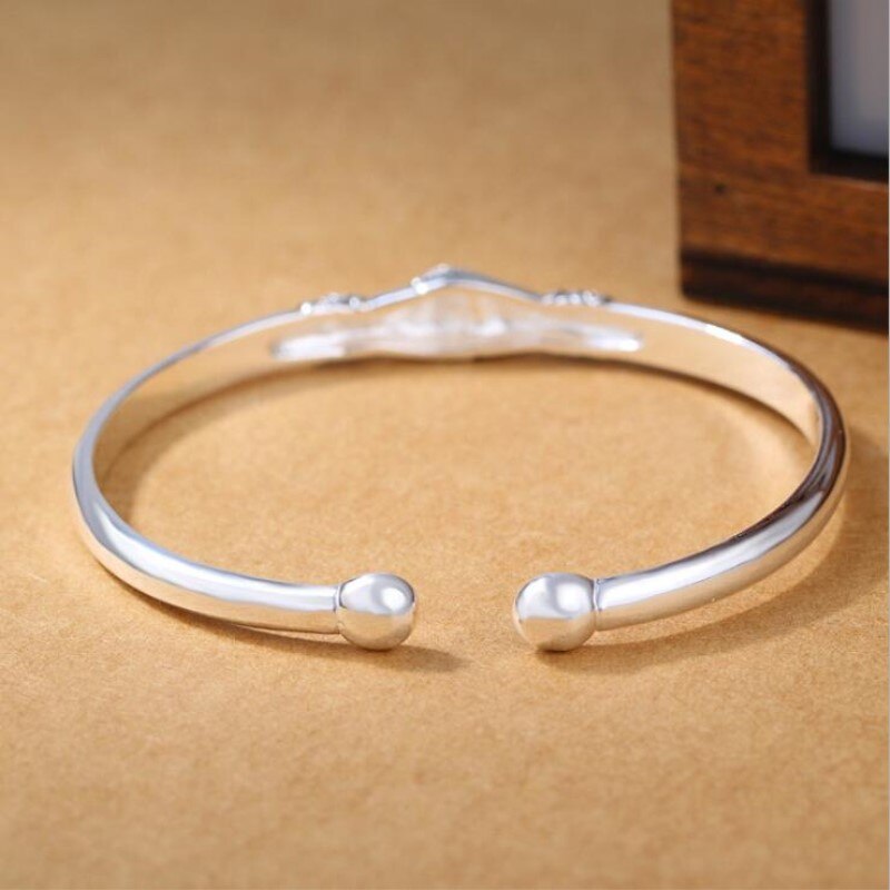 Retro Female Silver Plated Jewelry Bracelets Opening Handshake Friendship Bangles SL004