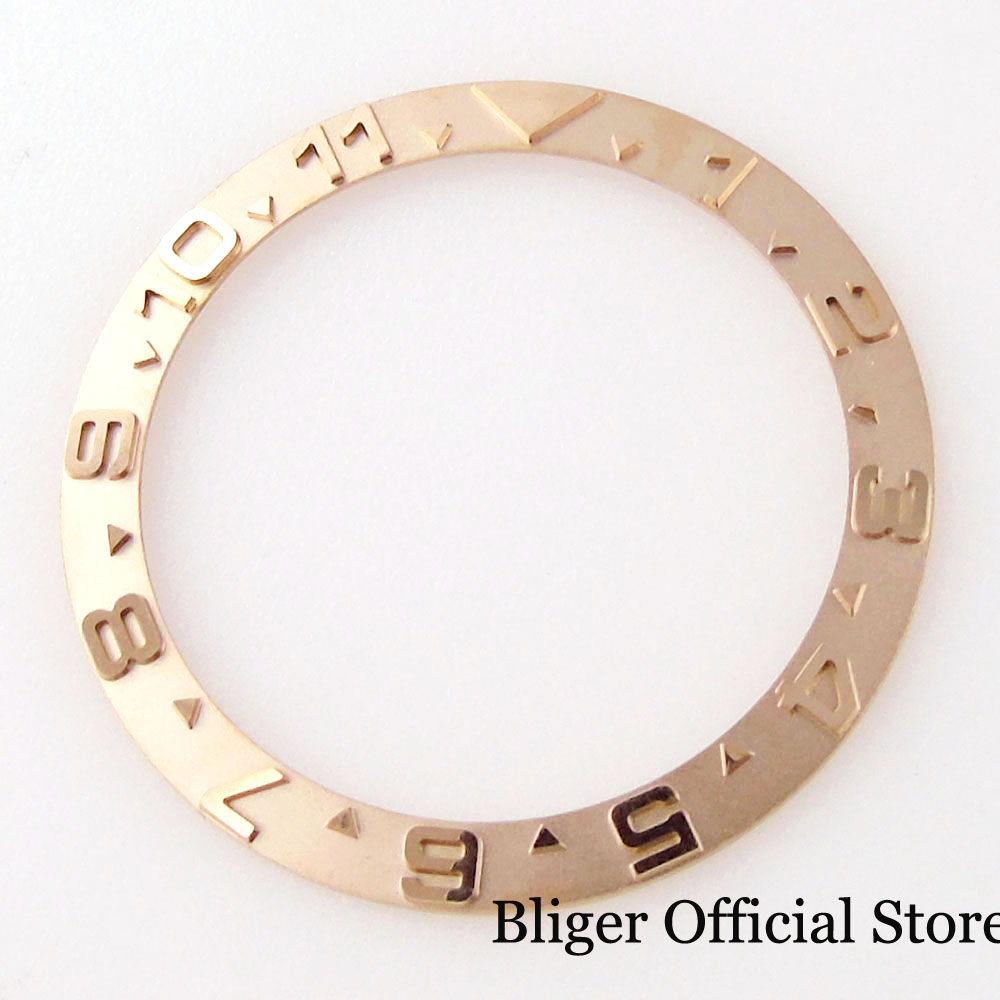 12 Hours 38mm*30.5mm Watch Bezel Insert Ceramic Alloy Steel Ring Slope Rose Gold Black Coffee Blue Green fit GMT SUB NH35A Watch: steel rose gold