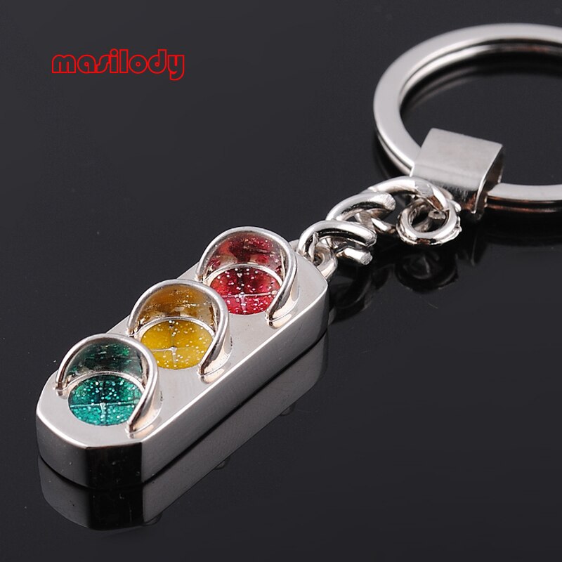 20pcs/Lot Signal Light Keychain 3D Silvery Traffic Light Signal Pendant Key Ring Keyfob Keychain lamp Keyrings