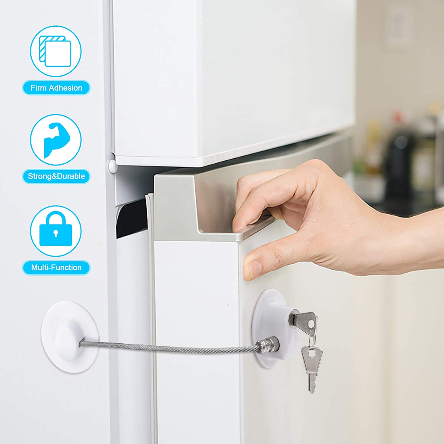 Refrigerator Lock for Children, Mini Fridge Locks for Kids, Freezer Lock, Used in Refrigerator Door, Cabinets white 1lock 2keys