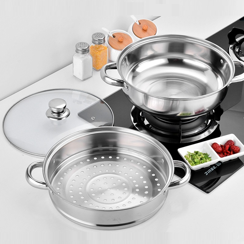 2 lagen Voedsel Steamer Kookpot Heater Rvs Hotpot Keuken Soeppan 28cm Grote Anti-aanbak Pan Voor Gas Inductie fornuis