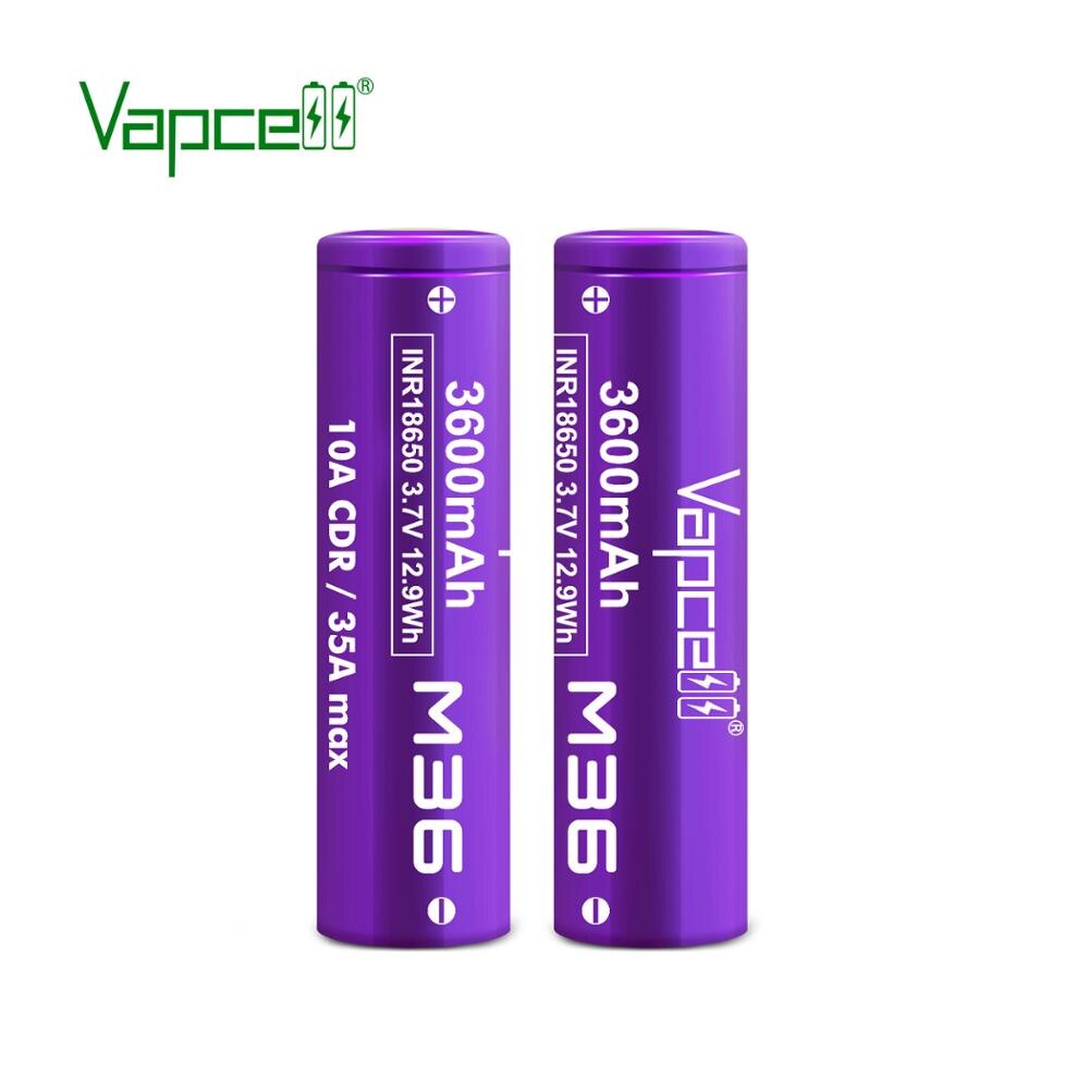 Vapcell original inr 18650 3600 mah 10a m36 3.7v li-ion batterier uppladdningsbara högeffektsbatterier för elverktygs ficklampor