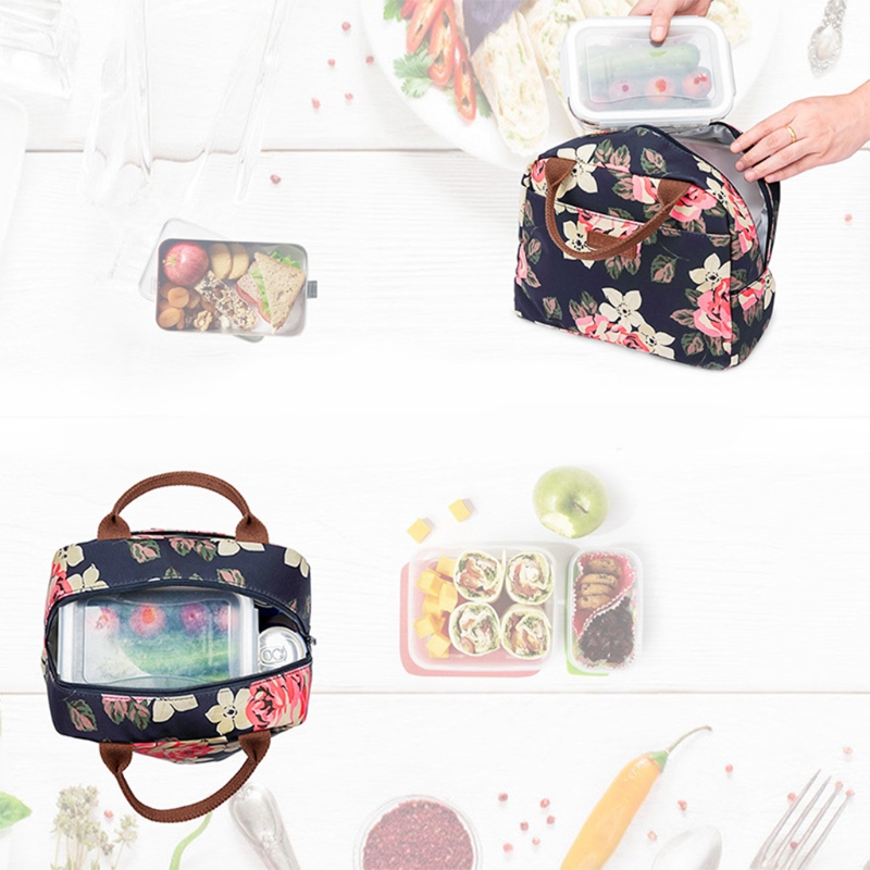 D0LF Lunch Tas Koeltas Vrouwen Tote Bloemen Printing Geïsoleerde Lunchbox Waterbestendig Thermische Lunch Tas Zachte Voering lunch Zakken