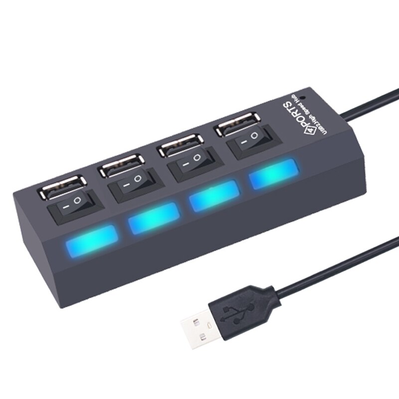 USB2.0 Hub USB Hub Multi USB Splitter Hub Multiple Expander USB Adapter USB Hub 7 Port 2.0 USB Hub USB Port with Switch for PC: 4 port Black