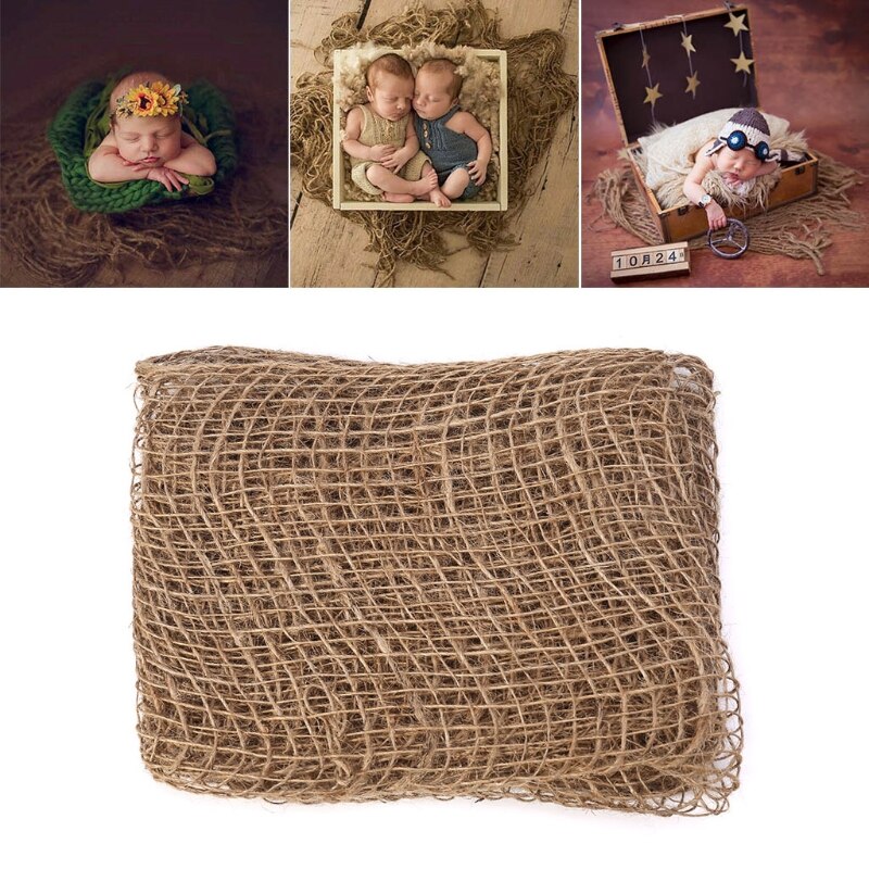 Pasgeboren Jute Achtergrond Deken Baby Fotografie Prop Chunky Jute Laag Netto