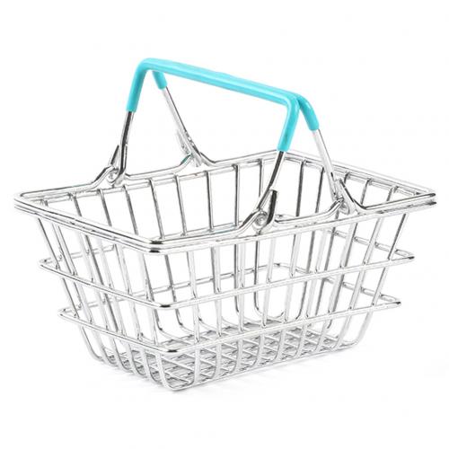 Kid Handcart Toy Miniature Metal Simulation Supermarket Shopping Basket Utility Carts Basket Pretend Role Play Toys For Children: Blue