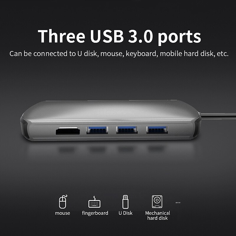 5-In-1 USB Hub to Type C Data Hub With 5-Port USB 3.0 HDMI Reader USB-C PD Charging 4K Display for s Notebooks Phone