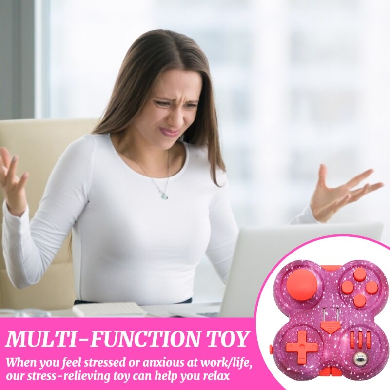 Fidget Pad Cube Sensory Spinner Anxiety Release Gadget with Starry Pink Color Stressful Vent Pad Hand Spinner Popit ADD