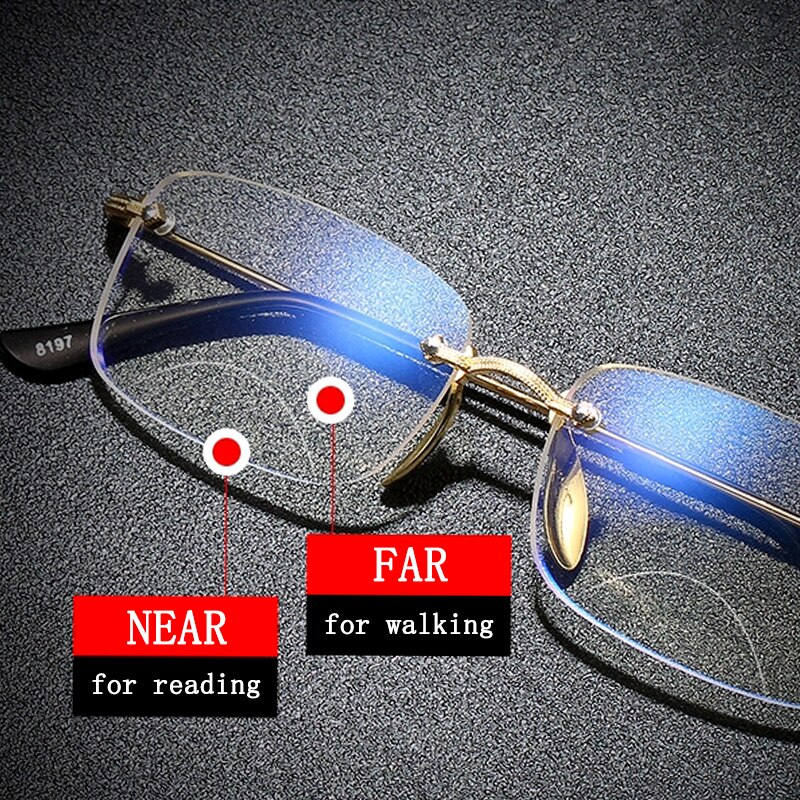 Ultra Light Rimless Bifocal Reading Glasses Men Women Anti blue Ray Eyewear Optical Spectacles