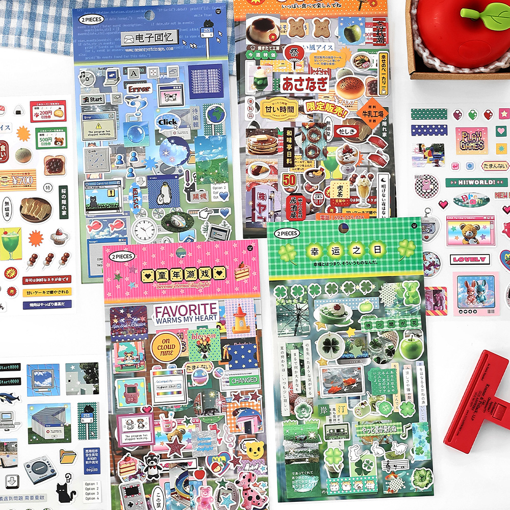 2 hojas Y2K Gen Z Kawaii Internet recuerdos de la infancia japoneses pegatina adhesiva troquelada diario Collage decoración diario