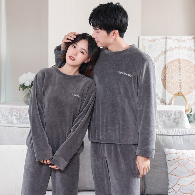 Pyjamas til par sæt tyk varm koral fleece homewear vinter lounge herretøj blød løst pyjamas kvinder hjemmetøj jakkesæt