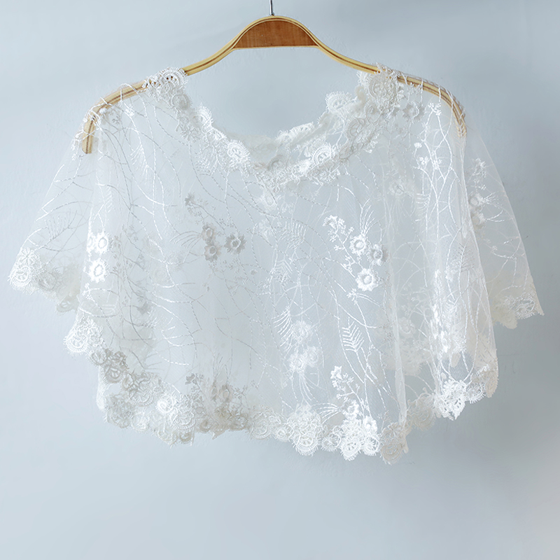Bolero de encaje para mujer, capa blanca corta para boda, vestido de noche, chal, Bolero, chal de encaje: As picture4