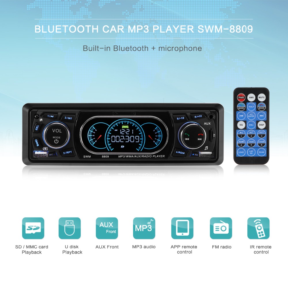 Bluetooth 1-Din Auto Stereo Audio In-Dash MP3 Radio Speler Ondersteuning USB/TF/AUX/ FM Ontvanger met Draadloze Afstandsbediening 8809