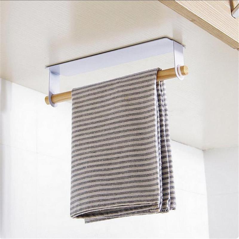 Adhesive Kitchen Towel Holder Bathroom Roll Paper Holder Storage Rack Tissue Shelf Kitchen Bathroom Organizer Towel Rack