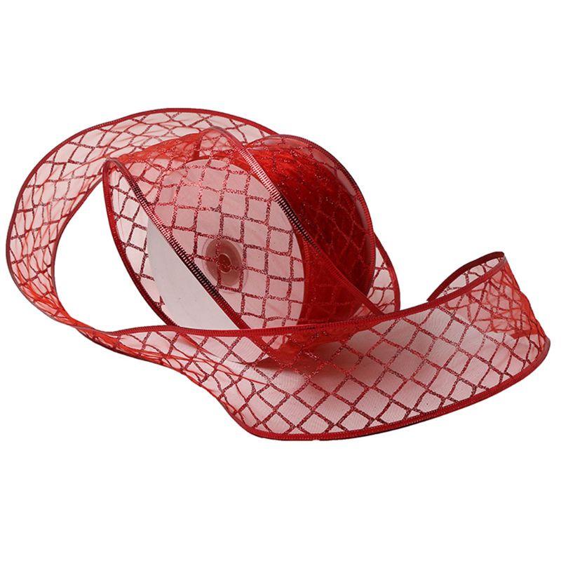 50 meter glitterend organza lint voor kerstboomversiering: Rood