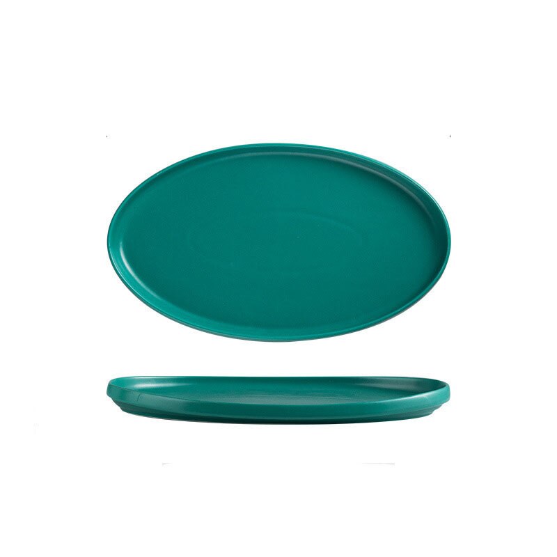 Grands plateaux de service ovales de 12/14 pouces, plats de service en porcelaine de couleur allant au four, assiettes à dîner: BLUE / 14 Pouces