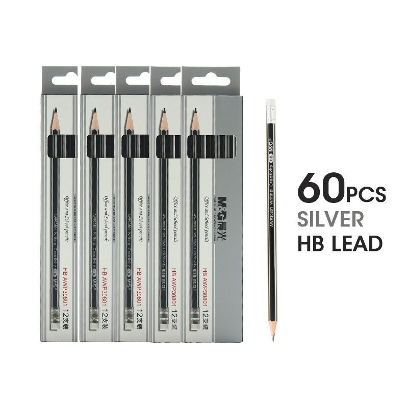 M&amp;G 12/24/48/120pcs Triangular HB Wood Pencil with Eraser Pre-Sharpened Lead Pencils Graphite Pencil for school supplies kids: 60pcs Hexagon S