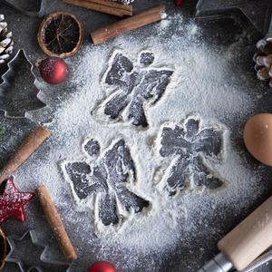 Christmas Baking Flour Angels Digital Backdrop photography, Snow Angel, Baking flat, flour, cutting board, high resolution JPG