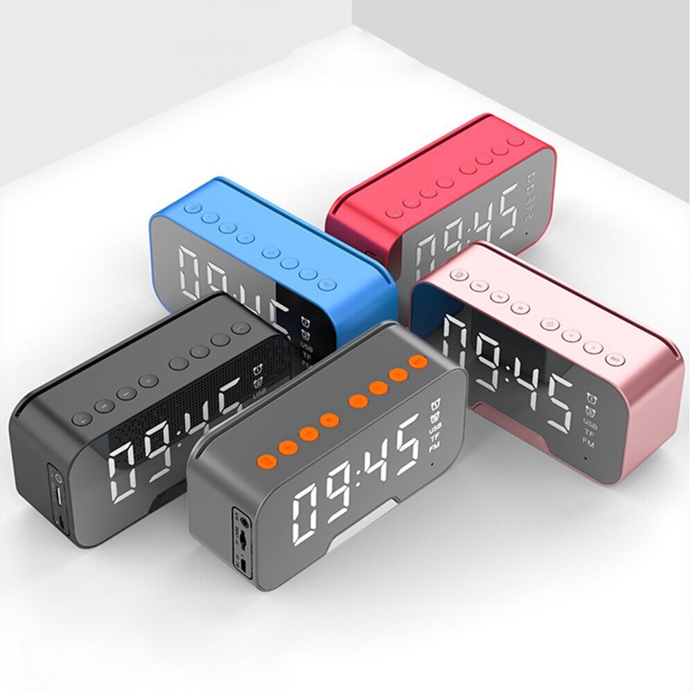 Bluetooth Speaker Met Fm Radio Led Spiegel Wekker Subwoofer Muziekspeler Snooze Desktop Klok Draadloze