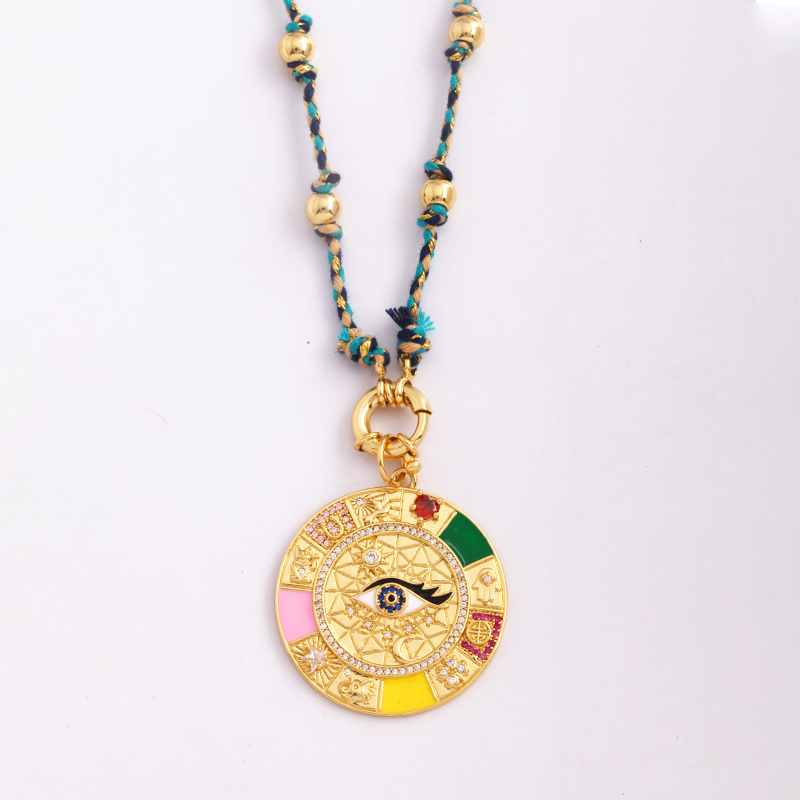 Estrella Celestial azul verde mal de ojo nudo largo collar de cuentas, Boho naturaleza cordón de algodón suéter amuleto verano playa joyería: De arma
